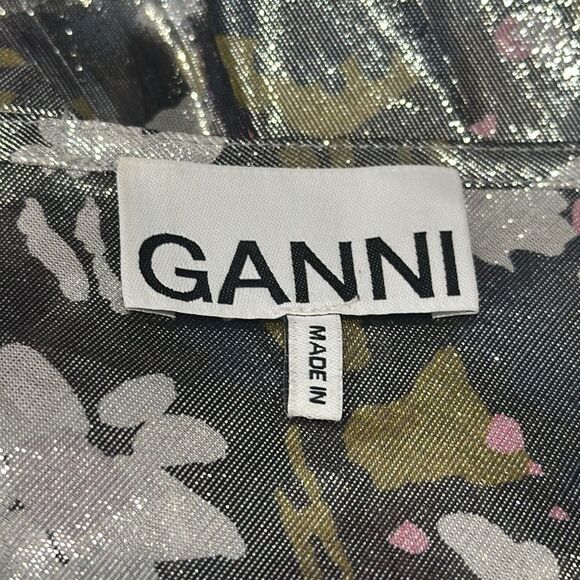New GANNI One Shoulder Metallic Silk Top US 4/ Small - Picture 11 of 14